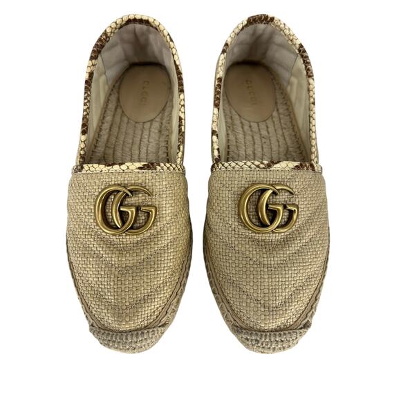 Gucci Beige Python and Raffia GG Marmont Espadrille Flats - Picture 10 of 16